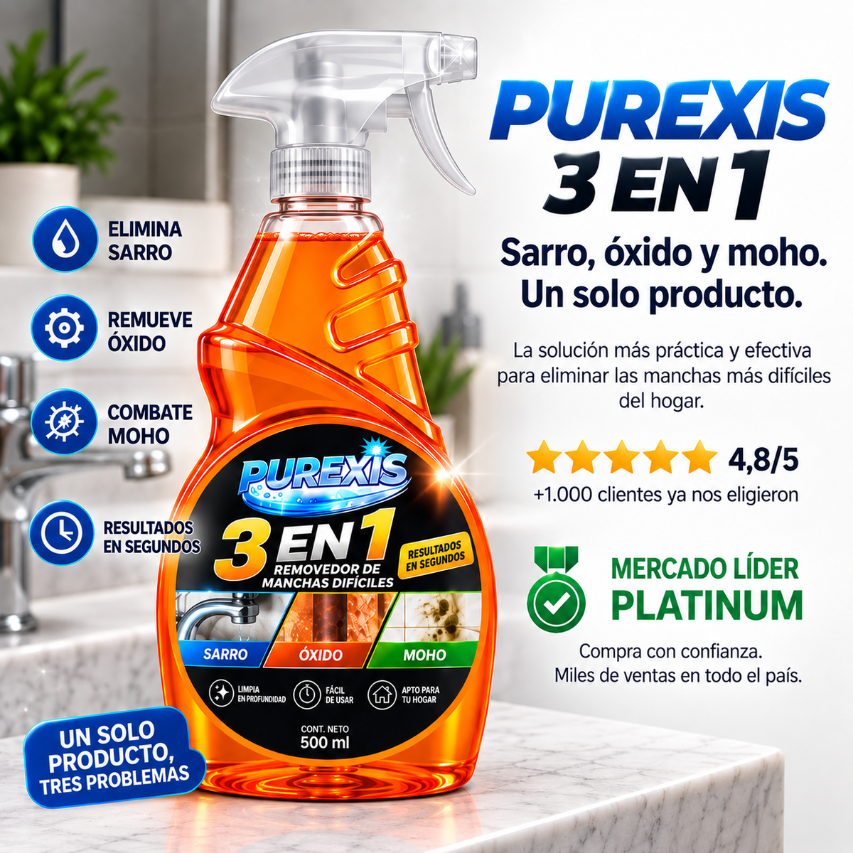 Purexis Removedor 3 En 1 - Elimina Sarro Óxido Y Moho